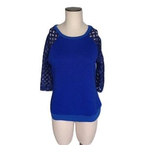 New Tulle 40s Lace Sleeve Damask Royal Blue Blouse